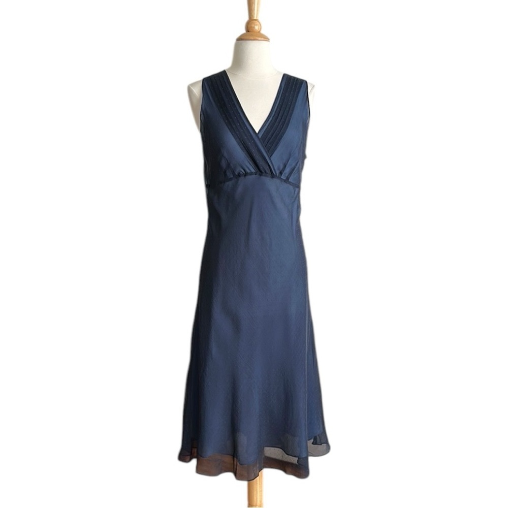 EXPRESS Vintage Y2K Sheer Silk MIDI Dress Babydoll Blue Cocktail Attire‎ 13/14